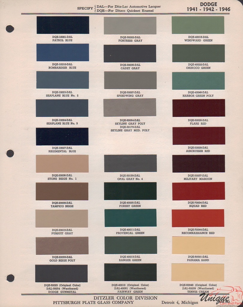 1941 Dodge Paint Charts PPG 1